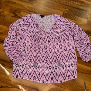 Lane Bryant Women‎ Geometric Print Tassel Tie Neck Boho Blouse Top Size 14 light